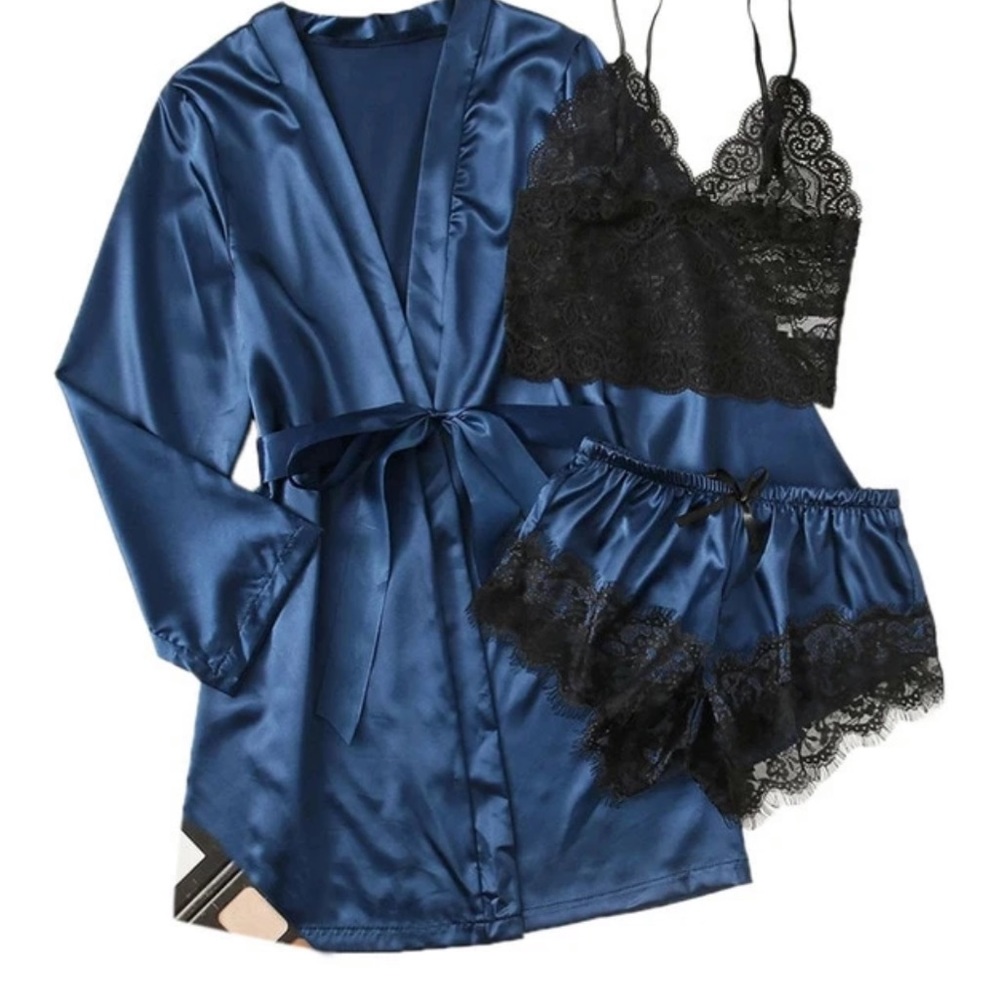 3 pc Sexy Lingerie Satin Lace Pajama set